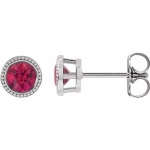 Sterling Silver 3.5 mm Lab-Grown Ruby Beaded Bezel-Set Earrings