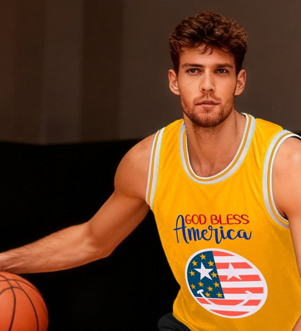 God Bless America Adult Yellow Basketball Jersey | Ships From USA