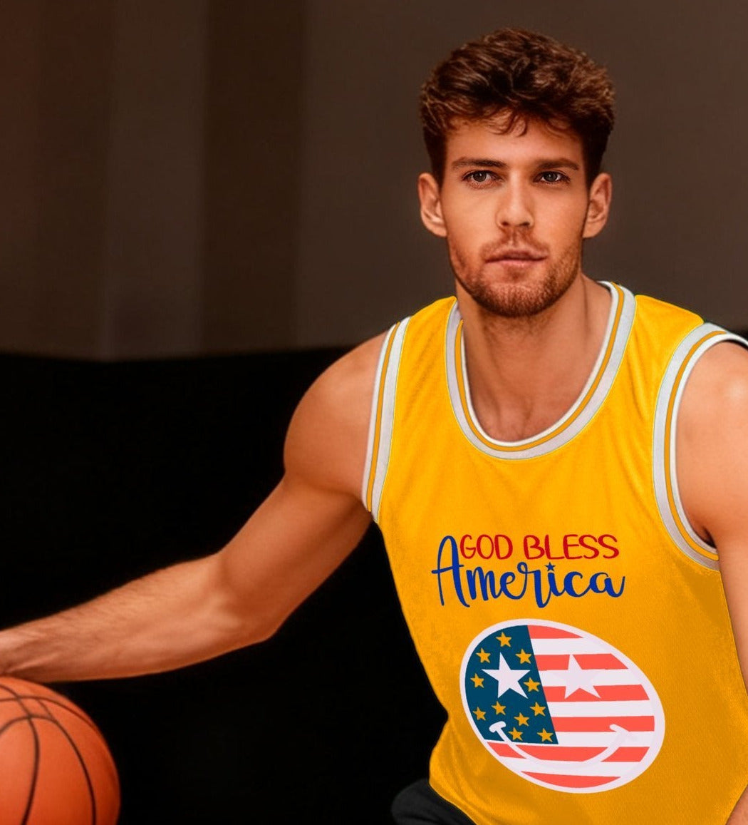 God Bless America Adult Yellow Basketball Jersey | Ships From USA