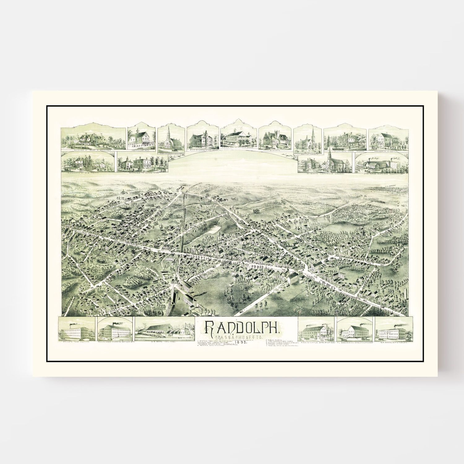 Vintage Map of Randolph, Massachusetts 1892