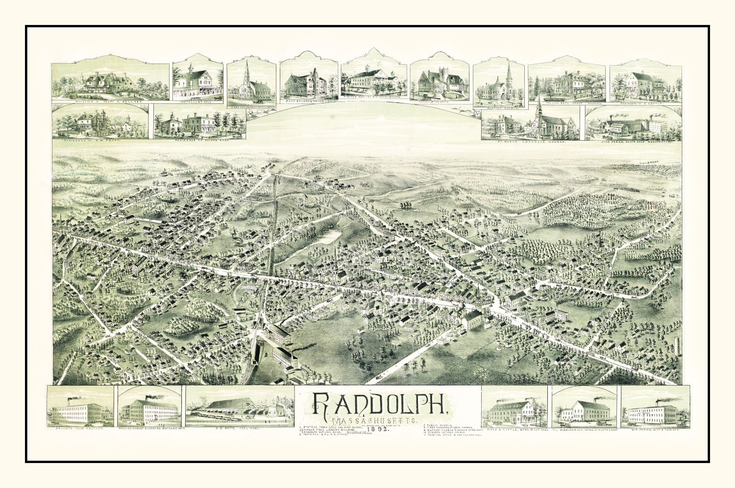 Vintage Map of Randolph, Massachusetts 1892