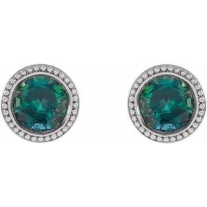 Sterling Silver 6 mm Lab-Grown Alexandrite Beaded Bezel-Set Earrings – image 2