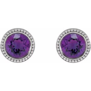 Platinum 6 mm Natural Amethyst Beaded Bezel-Set Earrings – image 2