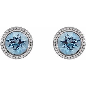 Sterling Silver 4.5 mm Natural Aquamarine Beaded Bezel-Set Earrings – image 2