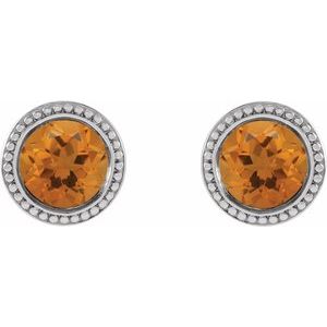Platinum 6 mm Natural Citrine Beaded Bezel-Set Earrings – image 2