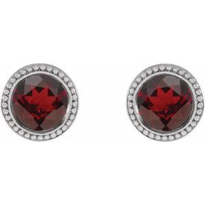14K White Gold 5 mm Natural Mozambique Garnet Beaded Bezel-Set Earrings – image 2