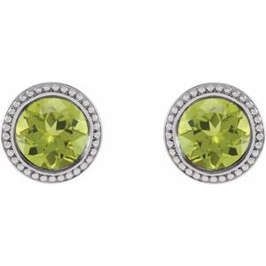 Platinum 4 mm Natural Peridot Beaded Bezel-Set Earrings – image 2