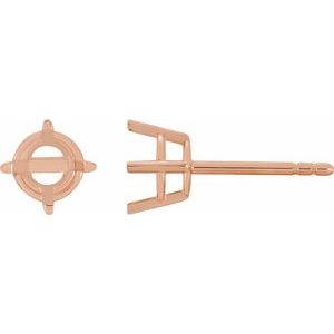 14K Rose Gold 4 mm Round 4-Prong Lightweight Earring Mounting