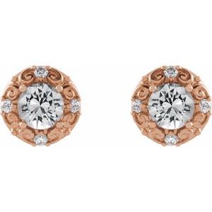 14K Rose Gold 4 mm Natural White Sapphire & 1/10 CTW Natural Diamond Halo-Style Earrings – image 2