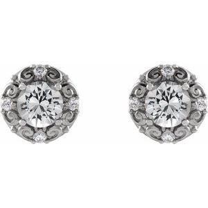 14K White Gold 4 mm Natural White Sapphire & 1/10 CTW Natural Diamond Halo-Style Earrings – image 2