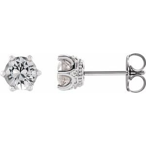 Platinum 4 mm Natural White Sapphire & .03 CTW Natural Diamond Crown Earrings