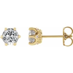 14K Yellow Gold 5 mm Natural White Sapphire & .03 CTW Natural Diamond Crown Earrings
