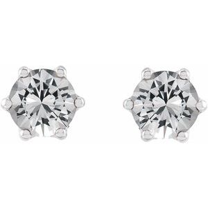 14K White Gold 5 mm Natural White Sapphire & .03 CTW Natural Diamond Crown Earrings – image 2