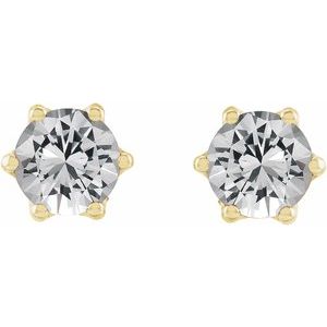 14K Yellow Gold 5 mm Natural White Sapphire & .03 CTW Natural Diamond Crown Earrings – image 2