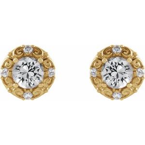 14K Yellow Gold 6 mm Natural White Sapphire & 1/4 CTW Natural Diamond Halo-Style Earrings – image 2