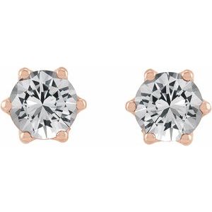 14K Rose Gold 5 mm Natural White Sapphire & .03 CTW Natural Diamond Crown Earrings – image 2