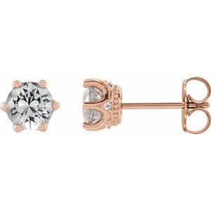 14K Rose Gold 6 mm Natural White Sapphire & .03 CTW Natural Diamond Crown Earrings