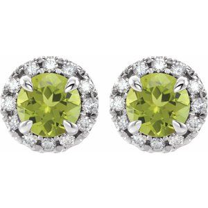 14K White Gold 5 mm Natural Peridot & 1/3 CTW Natural Diamond Halo-Style Earrings – image 2