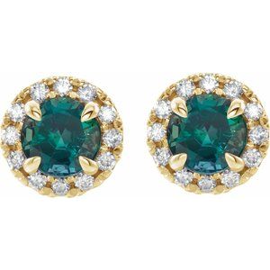 14K Yellow Gold 4 mm Lab-Grown Emerald & 1/5 CTW Natural Diamond Halo-Style Earrings – image 2