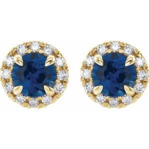 14K Yellow Gold 6 mm Natural Blue Sapphire & 1/3 CTW Natural Diamond Halo-Style Earrings – image 2