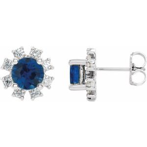 Platinum Natural Blue Sapphire & 1/2 CTW Natural Diamond Earrings