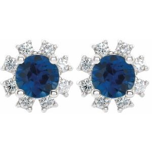 Platinum Lab-Grown Blue Sapphire & 1/2 CTW Natural Diamond Earrings – image 2
