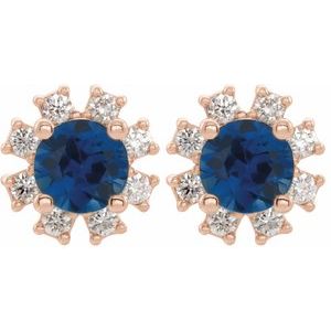 14K Rose Gold Lab-Grown Blue Sapphire & 1/2 CTW Natural Diamond Earrings – image 2