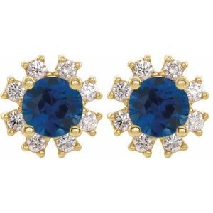 14K Yellow Gold Lab-Grown Blue Sapphire & 1/2 CTW Natural Diamond Earrings – image 2