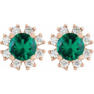 14K Rose Gold Lab-Grown Emerald & .06 CTW Natural Diamond Earrings – image 2