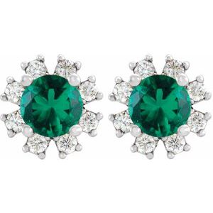Sterling Silver Natural Emerald & 1/5 CTW Natural Diamond Earrings – image 2
