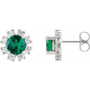 Platinum Natural Emerald & .06 CTW Natural Diamond Earrings