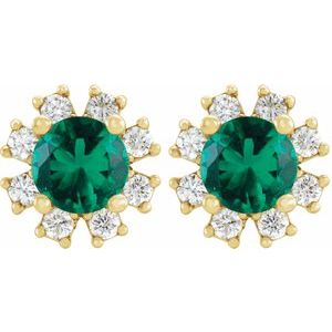 14K Yellow Gold Natural Emerald & .06 CTW Natural Diamond Earrings – image 2