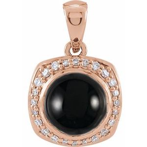 14K Rose Gold Natural Black Onyx & 1/8 CTW Natural Diamond Halo-Style Pendant