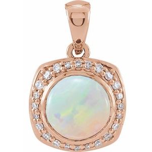 14K Rose Gold Natural Ethiopian Opal & 1/8 CTW Natural Diamond Halo-Style Pendant