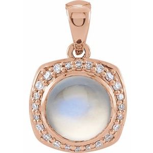 14K Rose Gold Natural Rainbow Moonstone & 1/8 CTW Natural Diamond Halo-Style Pendant