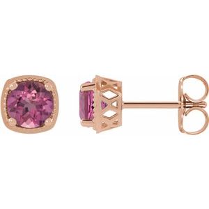14K Rose Gold 5.5 mm Natural Pink Tourmaline Earrings