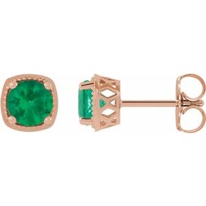 14K Rose Gold 5 mm Natural Emerald Earrings