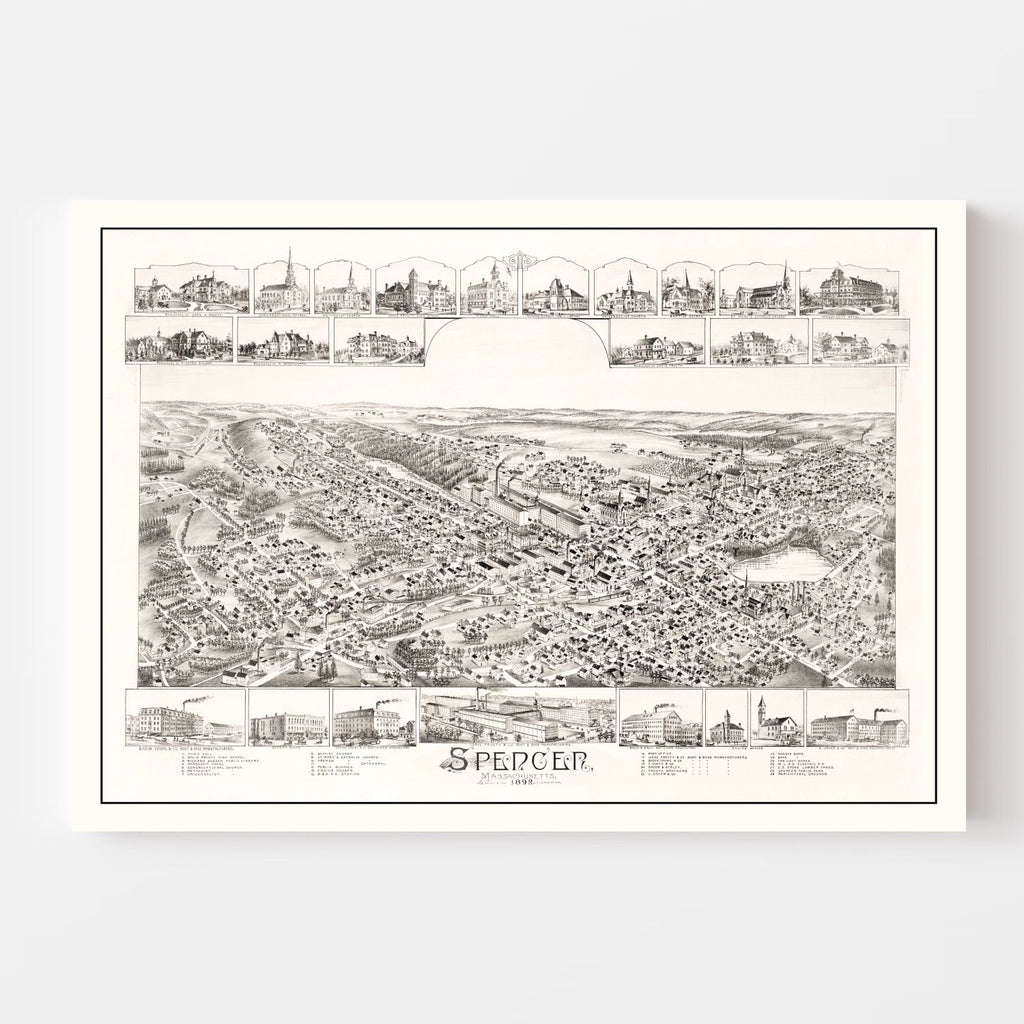Vintage Map of Spencer, Massachusetts 1892