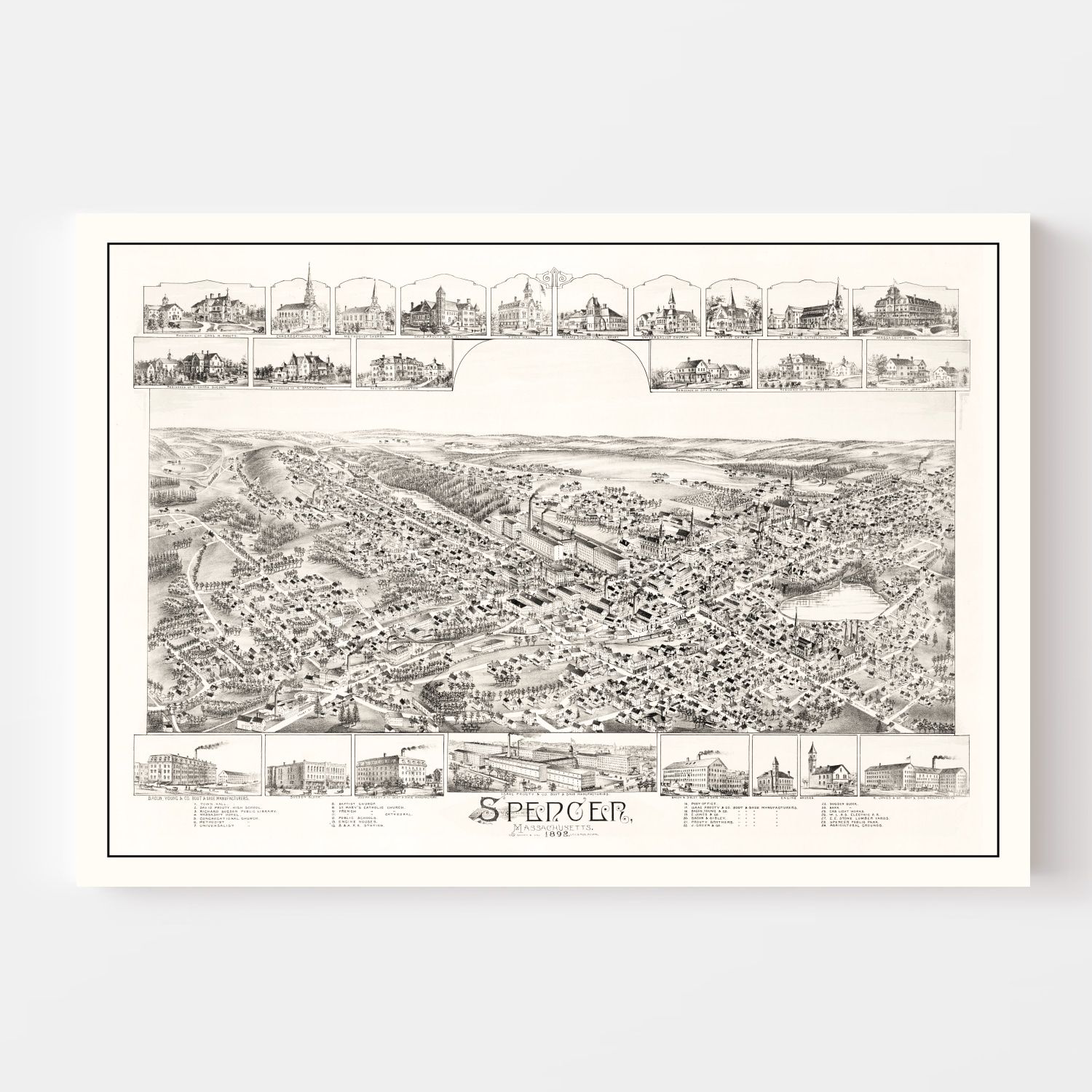 Vintage Map of Spencer, Massachusetts 1892