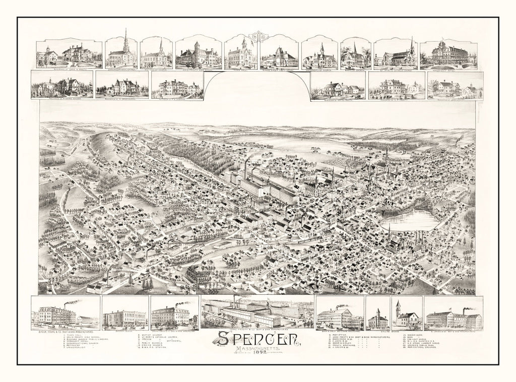 Vintage Map of Spencer, Massachusetts 1892