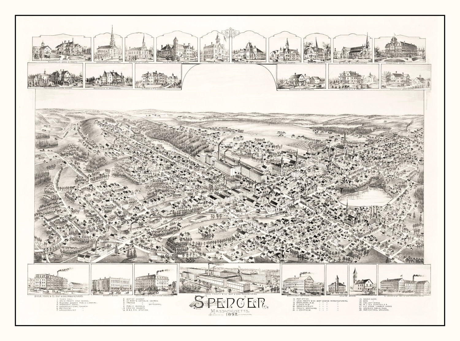Vintage Map of Spencer, Massachusetts 1892