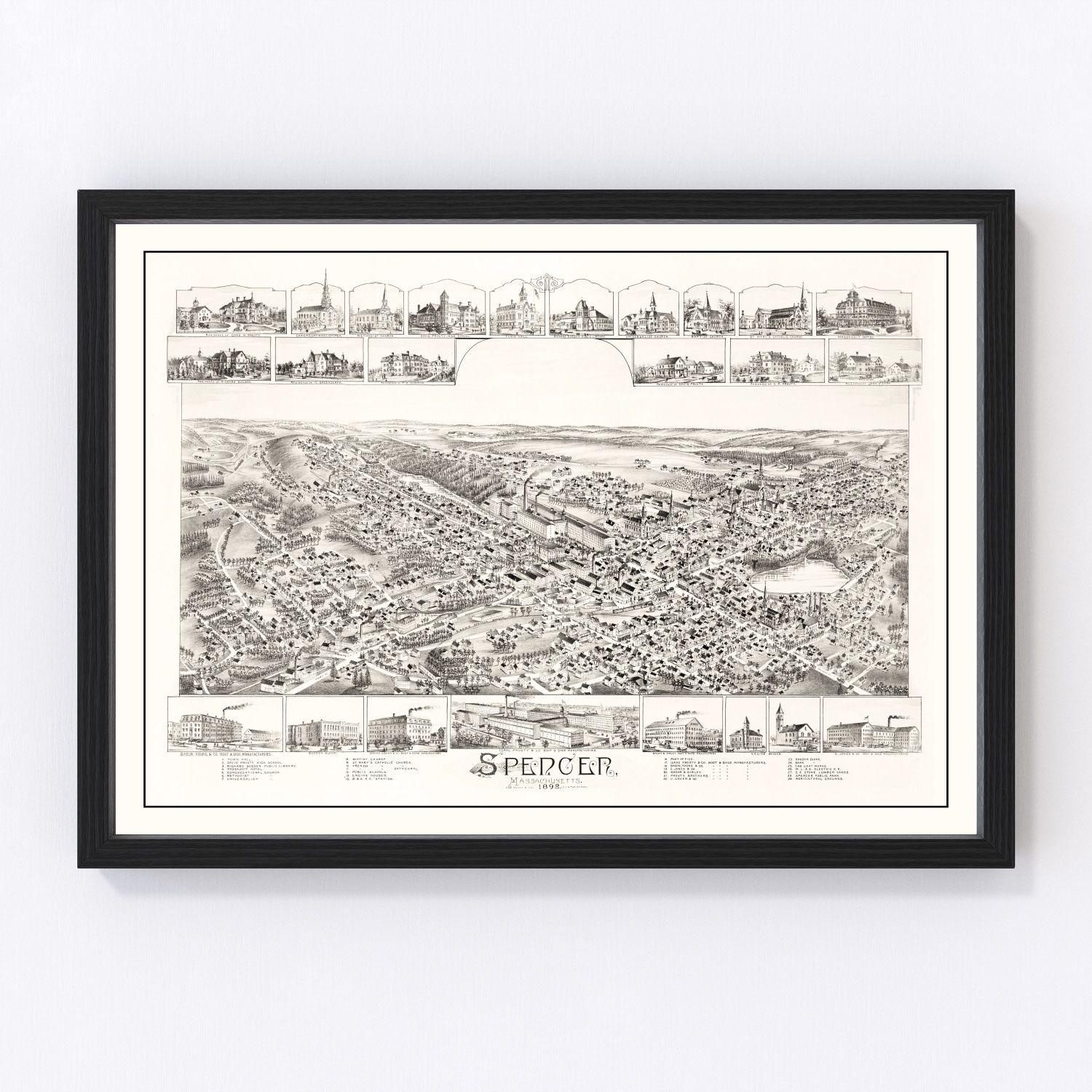 Vintage Map of Spencer, Massachusetts 1892