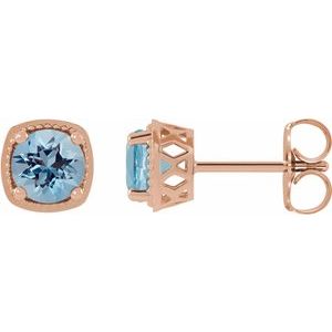 14K Rose Gold 6.5 mm Natural Aquamarine Earrings