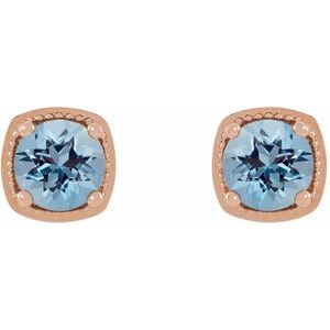 14K Rose Gold 5.5 mm Natural Aquamarine Earrings – image 2
