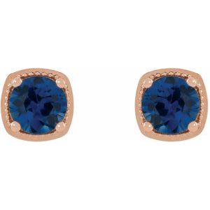 14K Rose Gold 6.5 mm Lab-Grown Blue Sapphire Earrings – image 2