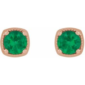 14K Rose Gold 5 mm Lab-Grown Emerald Earrings – image 2