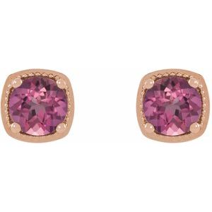 14K Rose Gold 6 mm Natural Pink Tourmaline Earrings – image 2