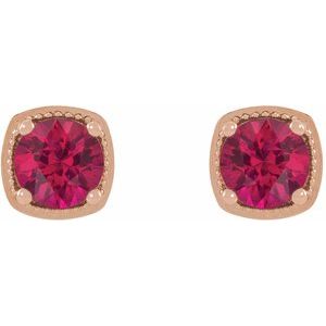 14K Rose Gold 6 mm Lab-Grown Ruby Earrings – image 2