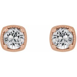 14K Rose Gold 6 mm Natural White Sapphire Earrings – image 2