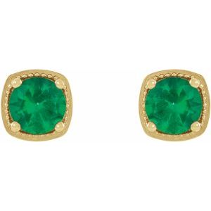 14K Yellow Gold 4 mm Natural Emerald Earrings – image 2